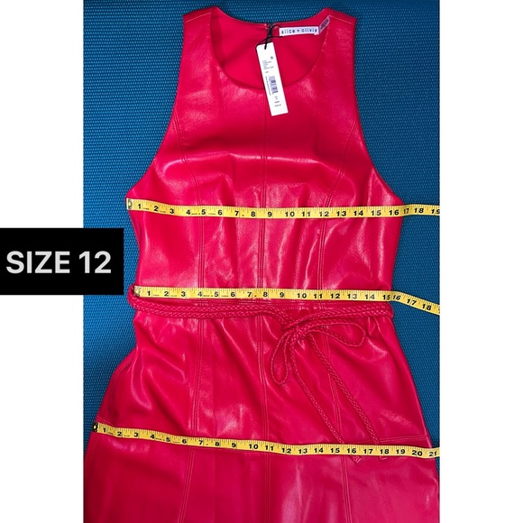 Alice + Olivia Leandra Red Vegan Leather Tie Waist Mini Dress - Picture 13 of 16